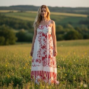 NWT New LA RAGAZZE Made In Italy Linen Blend Sleeveless Floral Dress Size M